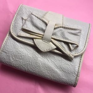 Cream ivory off white lace bow wallet vintage Betsey Johnson dollbaby Barbie